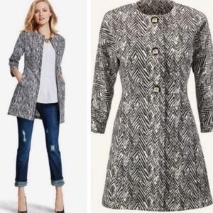 Women's Gray White Chevron Ponte Knit Stretch Long Jacket Casual Business Medium